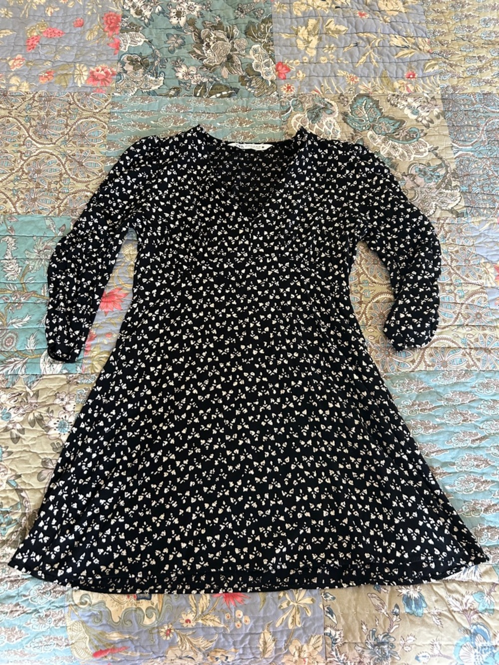Zara Black Mini Dress with White Floral Print